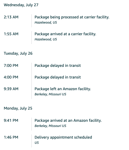 package transit history